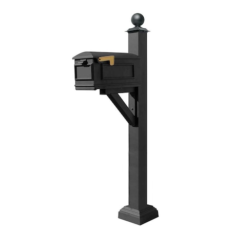 Qualarc Mailbox, Square Collar & Large Ball Finial, (Black) WPD-SC2-S4-LMC-BLK